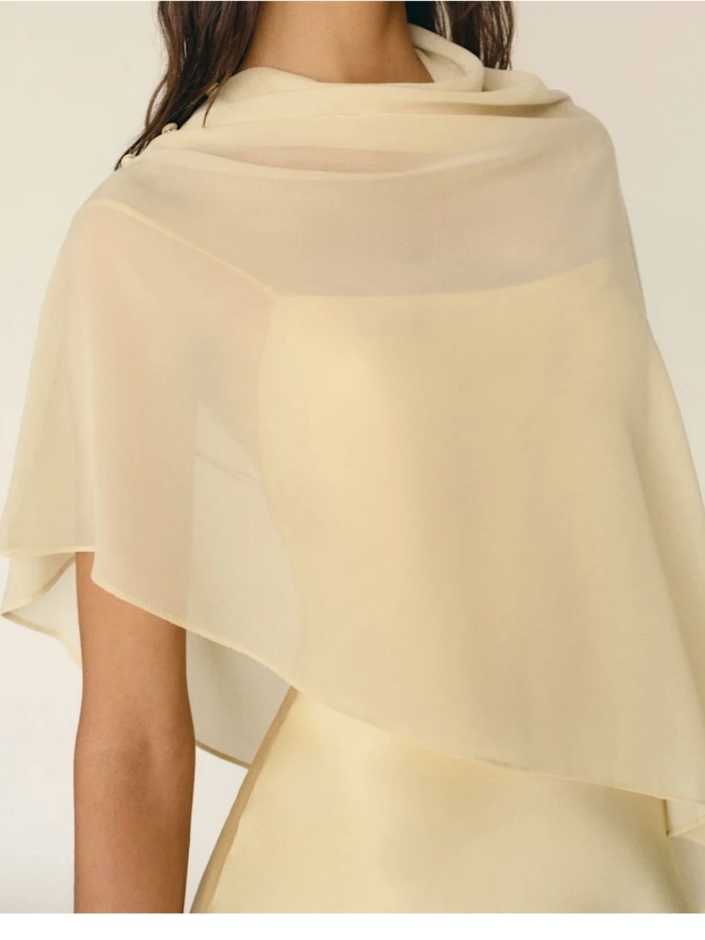 Reformation Sheer Cream Asymmetrical Cape Skirt Overlay